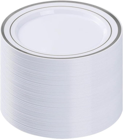 BESTVIP 100Pcs Silver Plastic Plates, 10.25 Inch Disposable Party Plates | by Bestvip