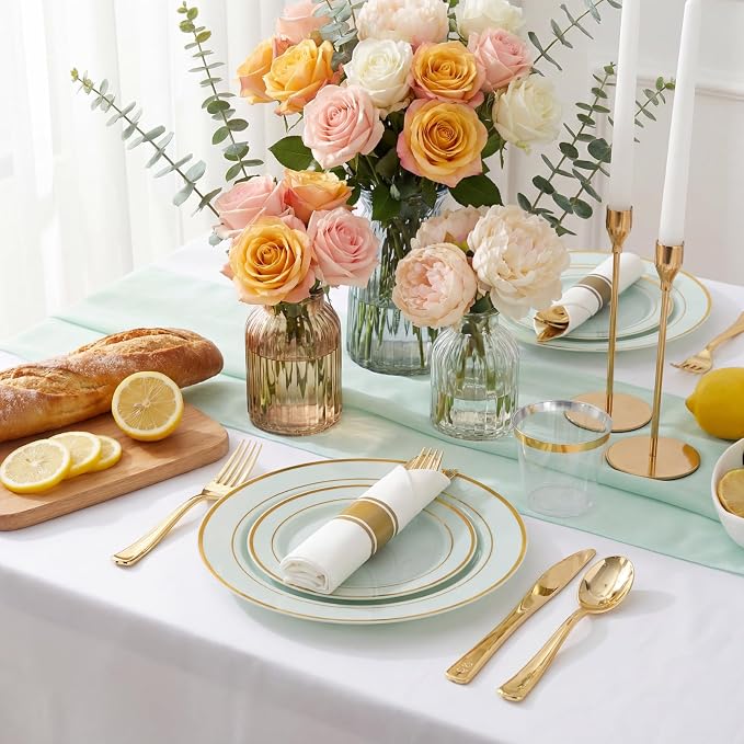 175PCS Sage Green Plastic Plates - Image 2