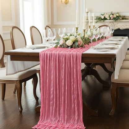 1 Pack Rose Pink Cheesecloth Table Runner 120 Inch Boho Wedding Decor | - Image 7