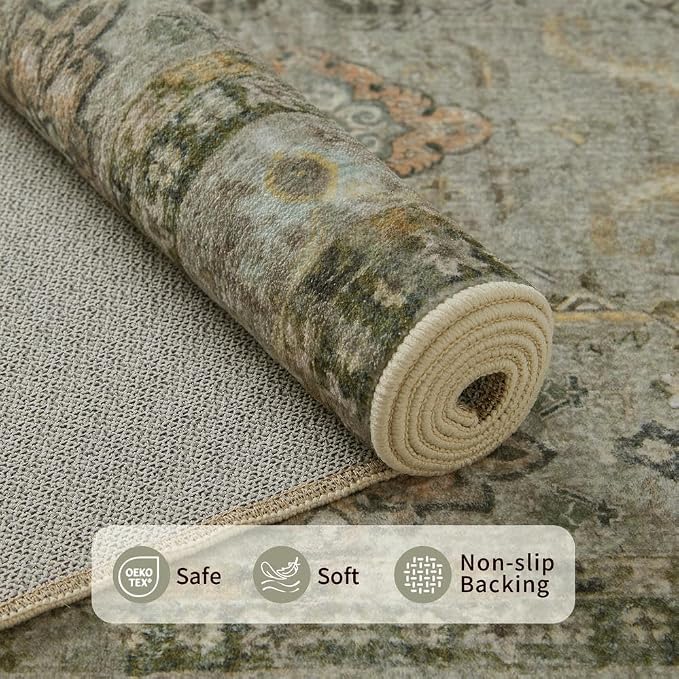 Rugxara 5x7 Area Rugs for Living Room Bedroom, Washable Rug, Vintage Floral - Image 6