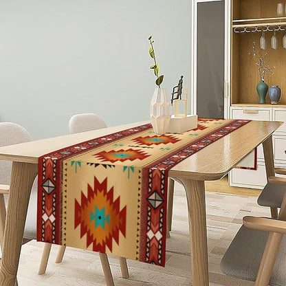 Aztec Southwest Table Runner, Ethnic Style Geometric Triditional Kitchen Table - Image 2