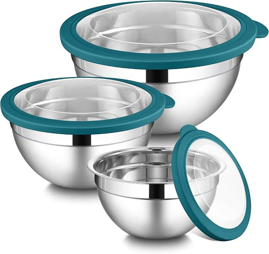 LIANYU Stainless Steel Metal Mixing Bowls, 3 Packs Nesting Bowl by LIANYU