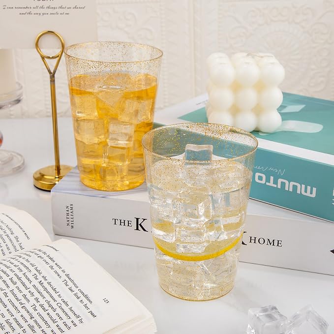 I00000 200 Pack 12 oz Gold Glitter Plastic Cups, Disposable Plastic Wine - Image 3