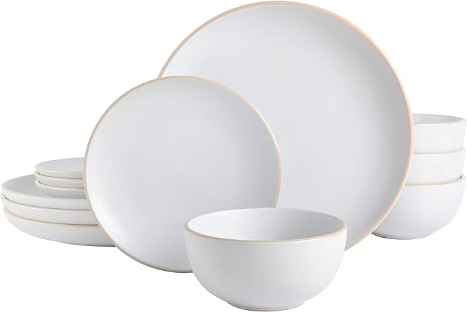 Gibson Home Rockaway 12-Piece Round Stoneware Dinnerware Set, Service by GibsonHomewares