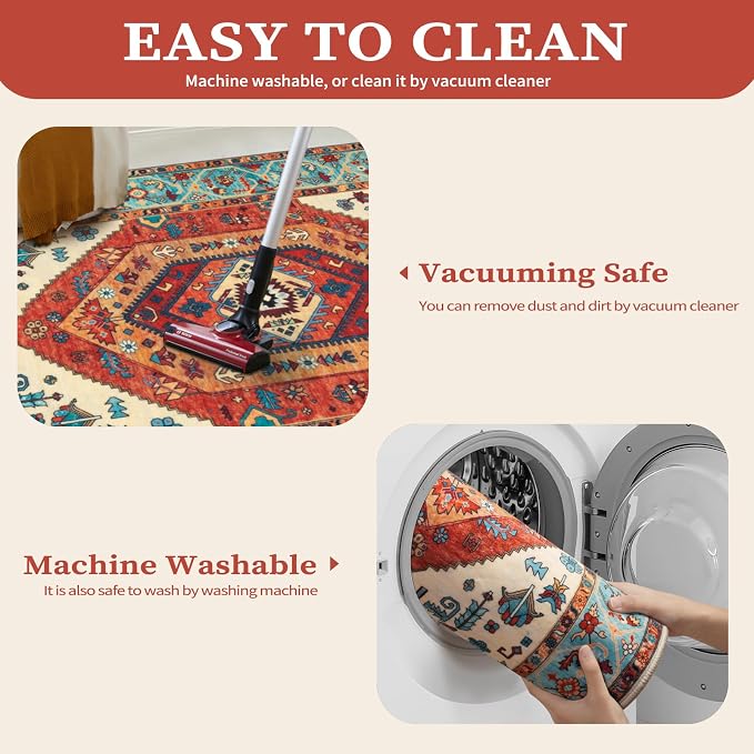 SERISSA 2x4 Boho Rugs for Entryway, Washable Non-Slip Kitchen Runner Rug - Image 3