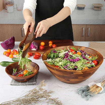 AIDEA Salad Bowls, Wooden Salad Bowls Set, Large Acacia Wood Serving Bowl - Image 4