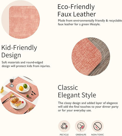 Maxpearl Faux Leather Placemats Set of 6, Peachy Pink | Waterproof - Image 4