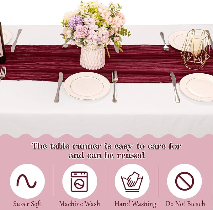 10 Pack Burgundy Cheesecloth Table Runner 6FT Boho Gauze Fabric Table Runner - Image 4