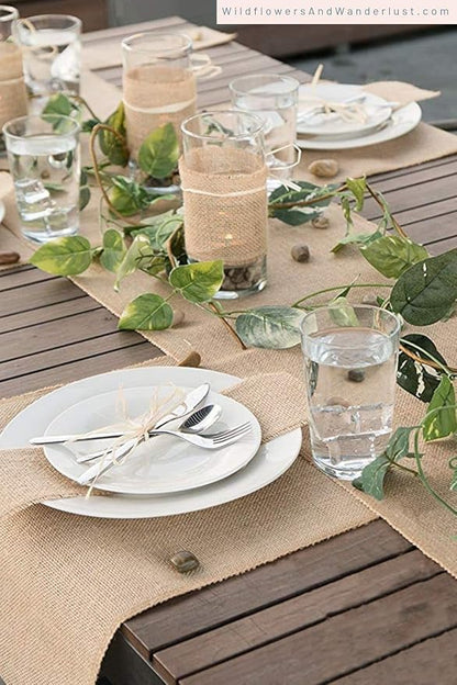 MDS® Pack of 25 Natural Burlap Table Runner, 12 x 72 Inch, Jute Vintage Rustic - Image 8