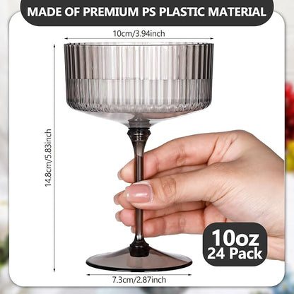 Jingmore 24 Pcs Ribbed Martini Glasses 10 oz Disposable Plastic Vintage Ribbed - Image 2