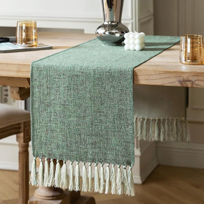 Green Table Runners 108 Inches Long, Burlap Linen Style Rustic Farmhouse Table by ZEEMARTONLINE