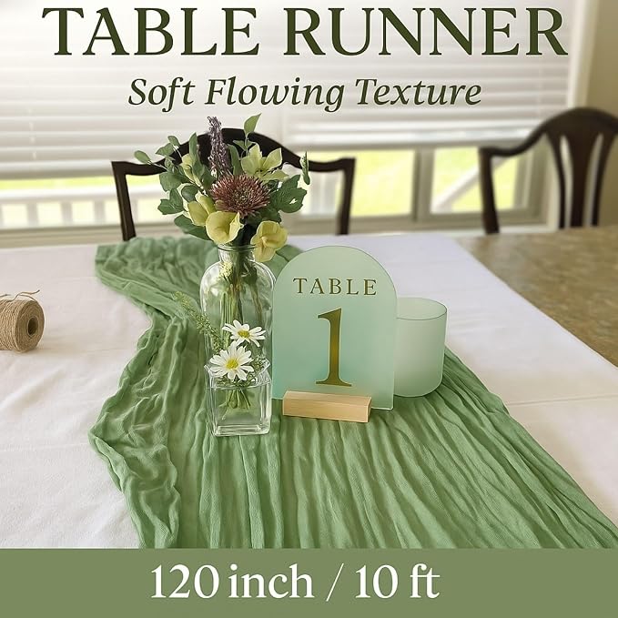 6 Pack Sage Green 10FT Cheesecloth Table Runners –120 Inch Rustic Gauze Bulk Set - Image 2