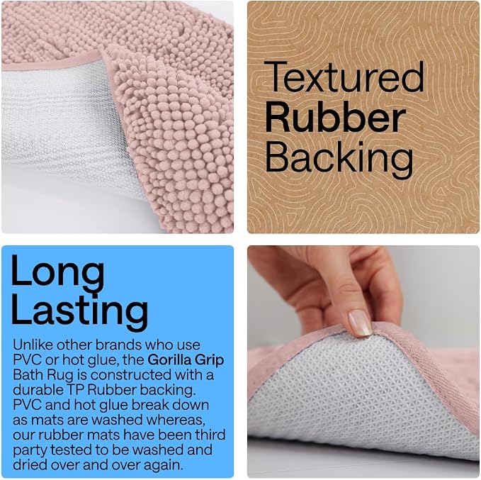 GORILLA GRIP Bath Rug Mat 44x26, Soft Absorbent Chenille, Quick Dry Microfiber - Image 3
