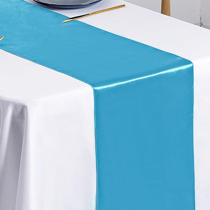 SiinvdaBZX 4 Pcs Teal Blue Satin Table Runner 12 x 108 inches Long | Bright - Image 7