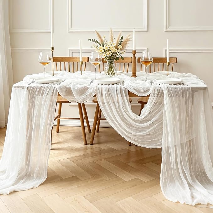 White Table Runner, 10FT Ivory White Cheesecloth Boho Gauze Table Runner - Image 7