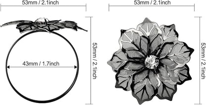 KPOSIYA Flower Napkin Rings Holder Metal Black Napkin Rings Set of 12 - Image 3