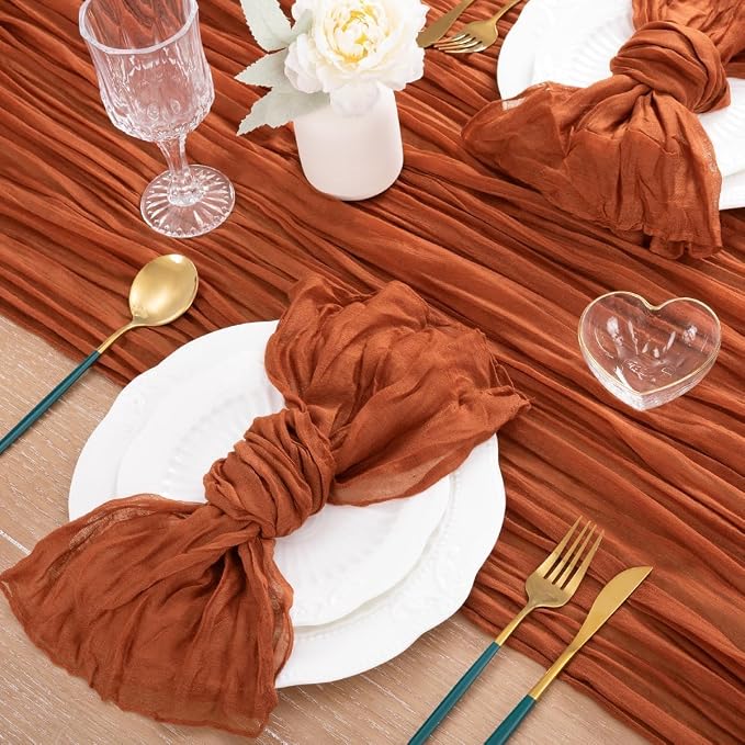 Terracotta Cheesecloth Table Runner 10ft Boho Burnt Orange Fall Decor | - Image 5