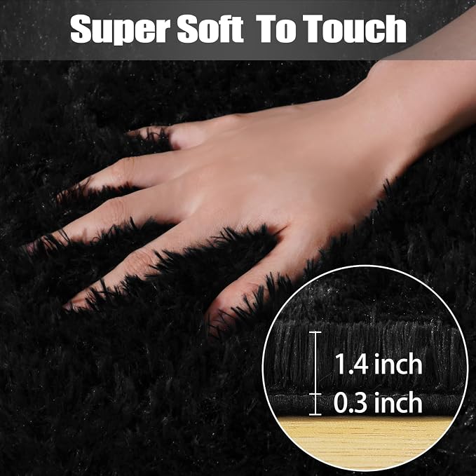 qulint Black Area Rug for Living Room, 4x6 Fluffy Rug for Bedroom Soft Shag - Image 2
