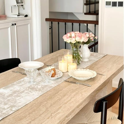 Beige Table Runner 144 Inches Long Cashmere Texture Farmhouse Home Decor Rustic - Image 5