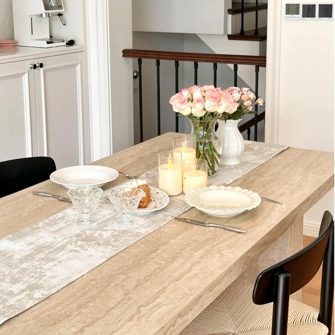 Beige Table Runner, Cotton Polyester Kitchen Dining Table Decoration - Image 5
