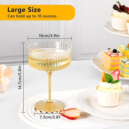 ZOMUIA Ribbed Coupe Glasses 16 Pcs, 10 oz Plastic Champagne Coupe Detachable - Image 2