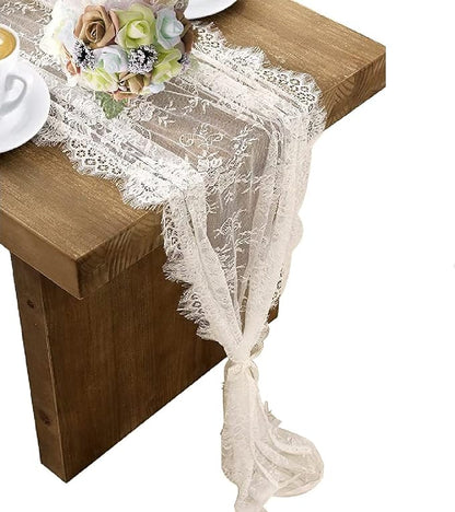 6 Pcs White Lace Table Runner 14 x 120 Inch Embroidered Boho Table Runner by HEIPINIUYE