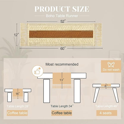 Boho Table Runner for Home Decor 12x60 Fall Coffee Table Decor Caramel | 60 - Image 2