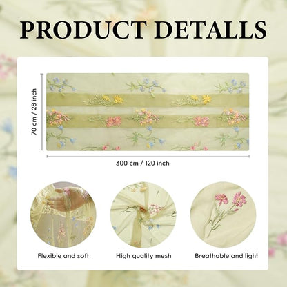 Artoid Mode Wildflower Floral Fern Green Gauze Embroidery Table Runner 120 Inch - Image 6