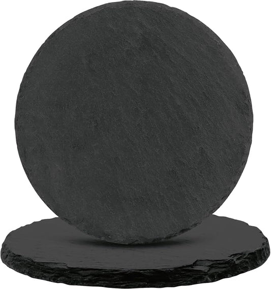 Black Nature Stone Round Coasters Set of 2, Cup Coasters Absorbent Anti-Scratch by HIYALOT