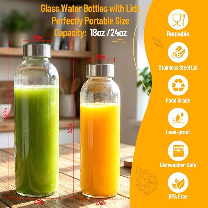 Luxfuel Glass Water Bottles 18 oz, Reusable Glass Bottles - Image 5
