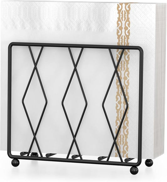 Black Napkin Holder for Table, Modern Metal Stand for Kitchen Counter | Raised by LWSFF