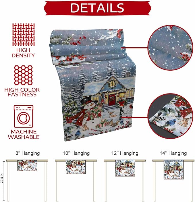 Merry Christmas Table Runner 108 Inches Long, Xmas Trees Snowman Snowflake - Image 7