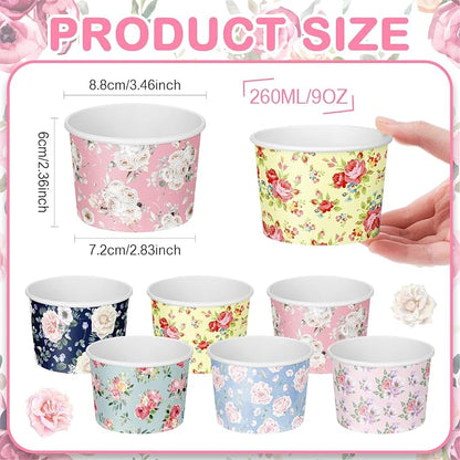 CHENGU 60 Pcs Floral Snack Cups 9 oz Disposable Floral Paper Dessert Bowls - Image 2