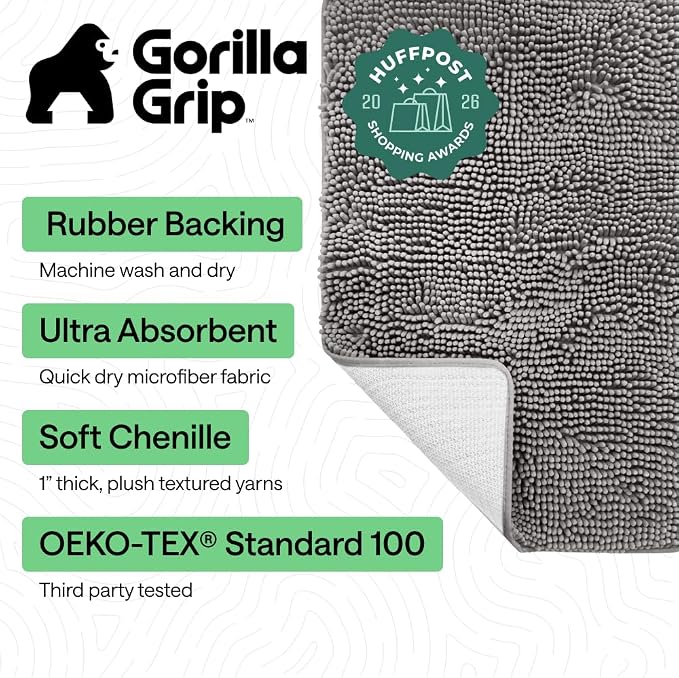 GORILLA GRIP Bath Rug Mat, Thick Soft Absorbent Chenille, Quick Dry Microfiber - Image 2