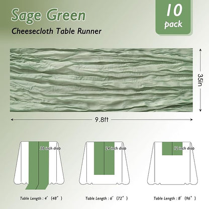 12 Pack Sage Green Cheesecloth Table Runner 120 Inch Boho Wedding Decor | - Image 2
