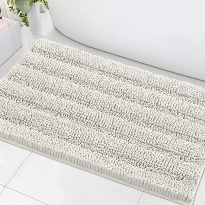 H.VERSAILTEX Bath Mats for Bathroom Non Slip Extra Thick Chenille Striped Bath by HVERSAILTEX