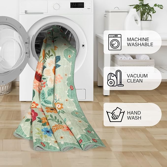 DUKINO 3x4 Area Rug, Lightweight Non Slip Washable Floral Rug, Indoor Low Pile - Image 8