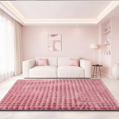 Dusty Rose Rabbit Plush Rug 5'x8', Fluffy Faux Fur Shaggy Area Rug - Image 3