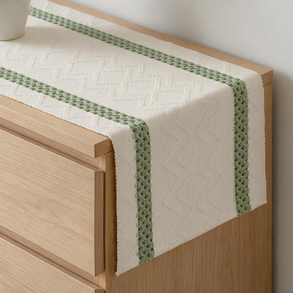 Artoid Mode Sage Green Stripe Woven Rustic Table Runner 12x48 Inch | Holiday by ArtoidMode