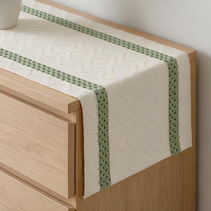 Artoid Mode Sage Green Stripe Woven Rustic Table Runner 12x90 Inch | Holiday by ArtoidMode