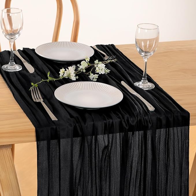 Gauze Cheesecloth Black Table Runner 10ft Gothic Centerpiece Decor | - Image 3