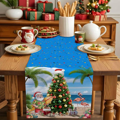 Coastal Christmas Table Runner 48 Inches Long, Xmas Tree Santa Beach Table - Image 5