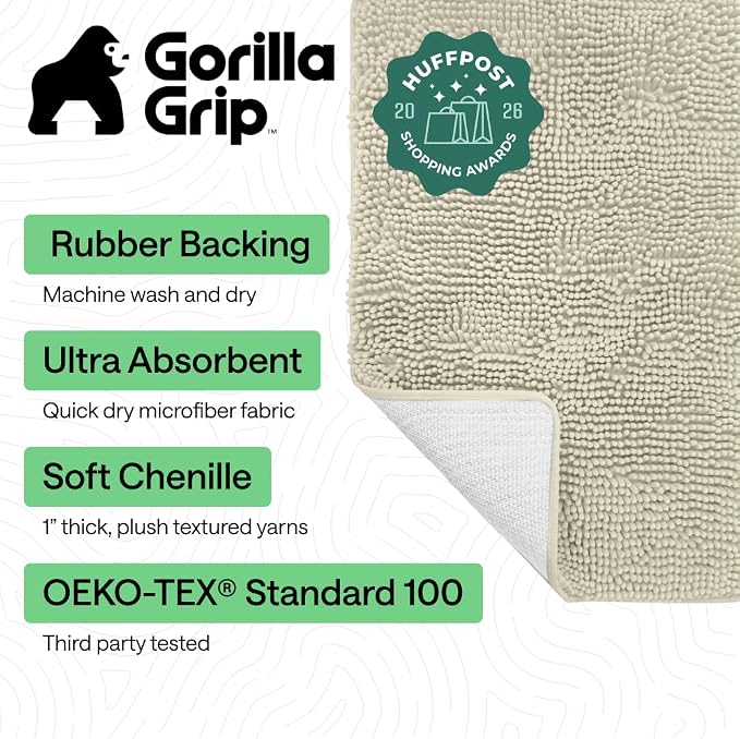 GORILLA GRIP Bath Rug Mat 36x24, Thick Absorbent Chenille, Quick Dry Microfiber - Image 2