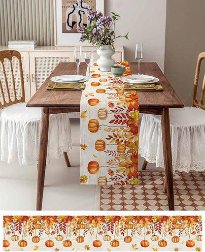 Orange Pumpkin Fall Table Runner 70 Inches Long, Thanksgiving Maple Eucalyptus - Image 4