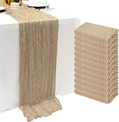 12Pack Beige Cheesecloth Table Runner 20x120inch Gauze Table Runners | Boho by Seveups