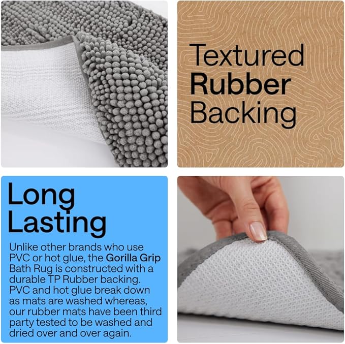GORILLA GRIP Bath Rug Mat 48x17, Thick Soft Absorbent Chenille, Quick Dry - Image 3