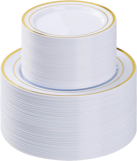 BESTVIP 200PCS Gold Plastic Plate, Disposable Party Plates | 100 Dinner Plates by Bestvip