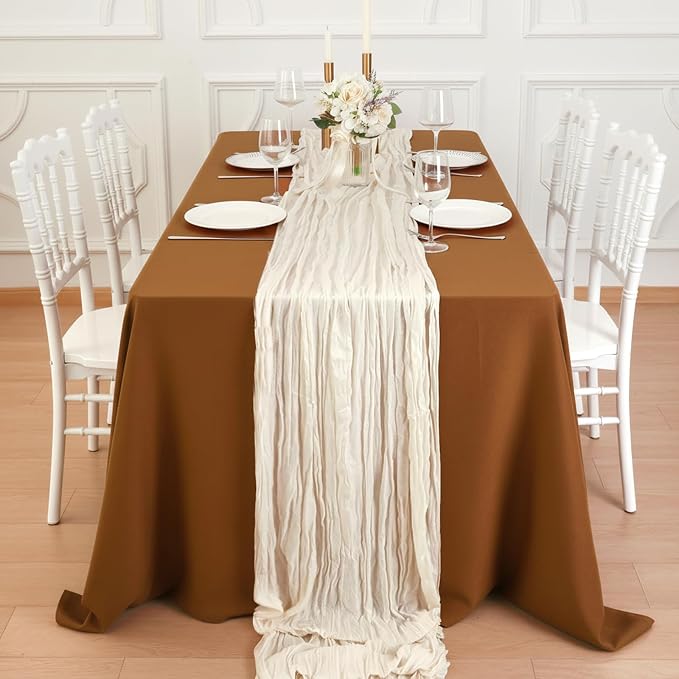 1 Pack Ivory White Cheesecloth Table Runner 120 Inch Boho Wedding Decor | - Image 4