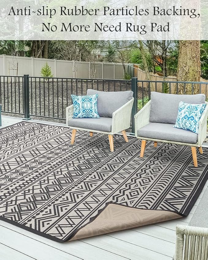 Outdoor Rug Carpet 5x8 ft, Flatweave Textured Outdoor Patio Rug Non Slip Indoor - Image 3