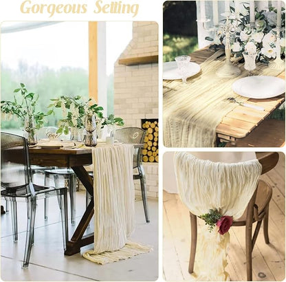 6 Pieces Beige 10FT Cheesecloth Table Runner Boho Gauze Fabric Table Runner - Image 6